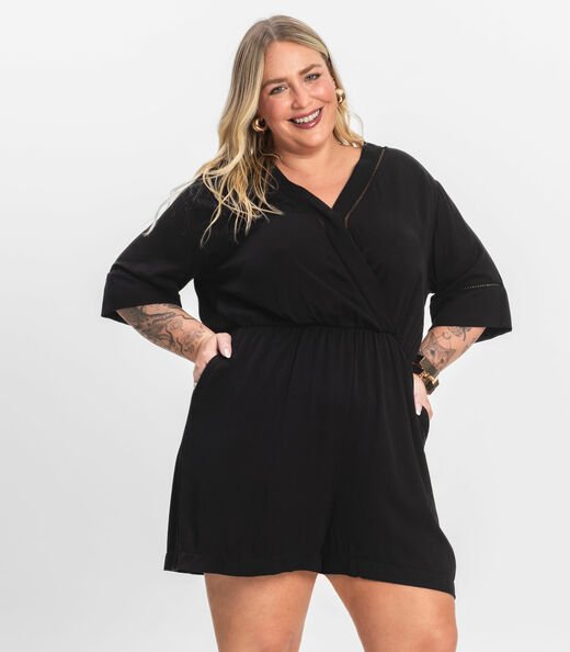 Macaquinho Feminino Plus Size Secret Glam Preto