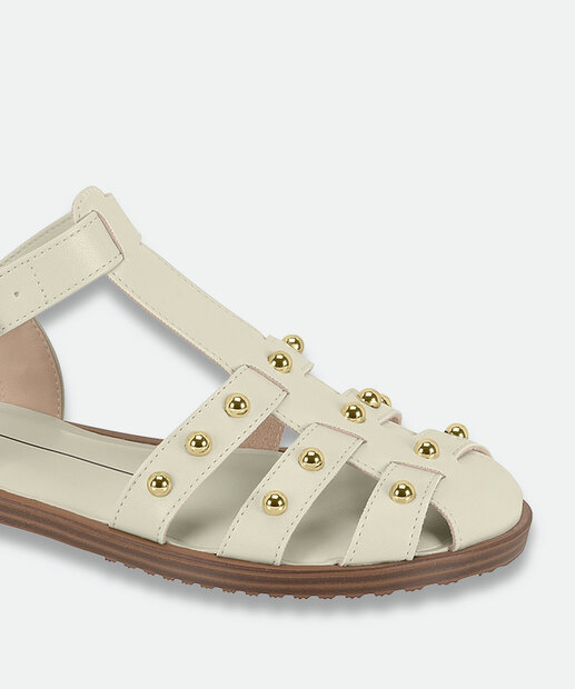 Sandália Feminina Rasteira Tachas Moleca Branco