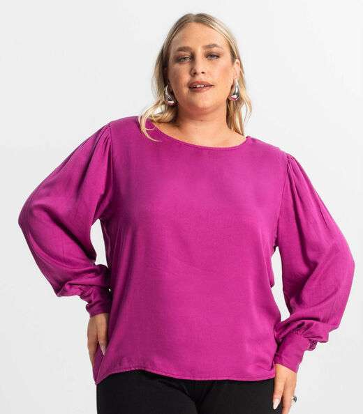 Blusa Plus Size Feminina Manga Longa Secret Glam Roxo