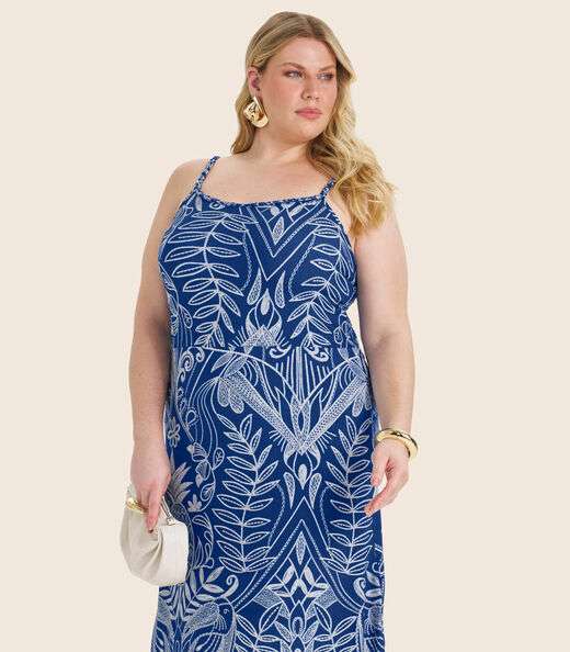Vestido Midi Plus Size Secret Glam Azul