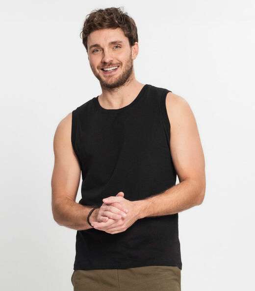 Regata Masculina Básico Meia Malha Diametro Preto