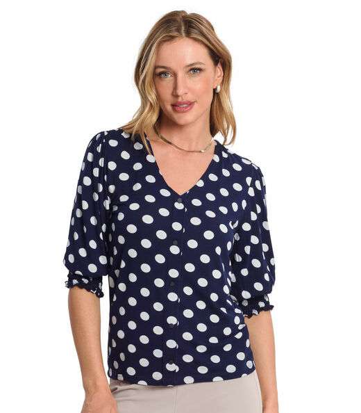 Image_Camisa Feminina Poá Mangas 3/4 Endless Azul