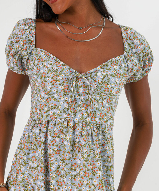 Vestido Curto Floral Feminino Marisa Bege