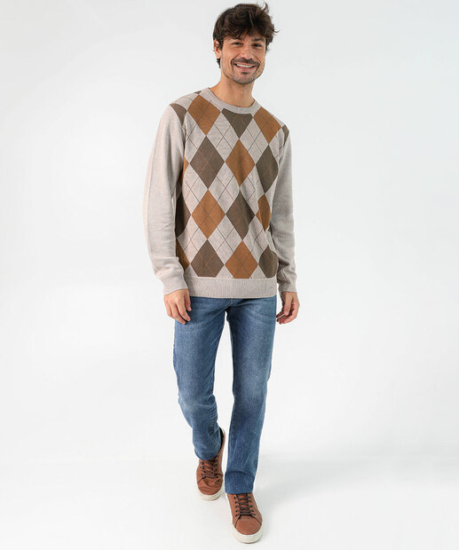 Suéter Masculino Tricô Estampa Argyle Marisa Areia
