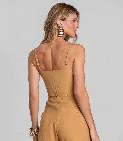 Blusa Cropped Feminina De Alça Regulável Dianna Marrom