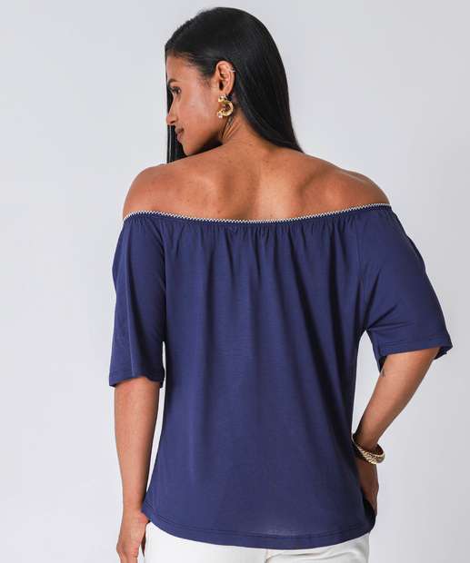 Blusa Feminina Ciganinha Manga Curta Marisa Azul