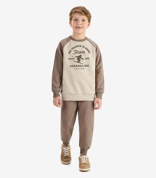 Conjunto Blusão com Calça Moletom Molinê Rovi Kids Marrom