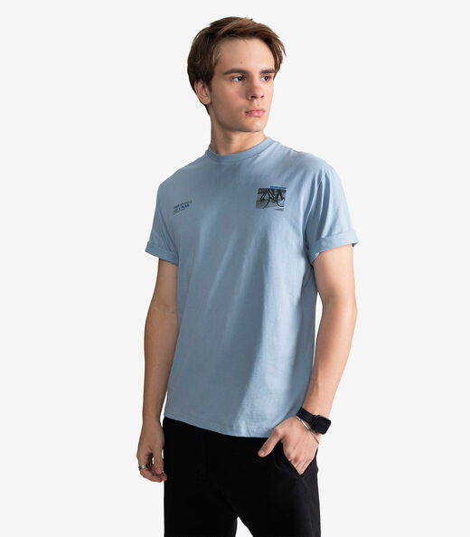 Camiseta Masculina Meia Malha Com Estampa Minty Azul