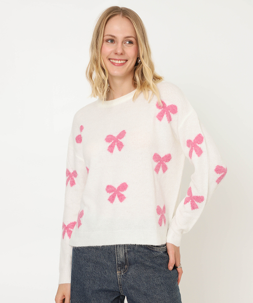 Image_Suéter Feminino Jacquard Laço Marisa Off White