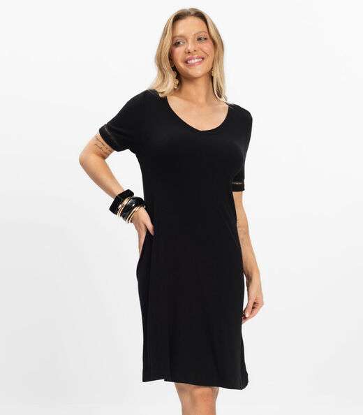 Image_Vestido Curto Feminino Ribana de Viscose Rovitex Preto