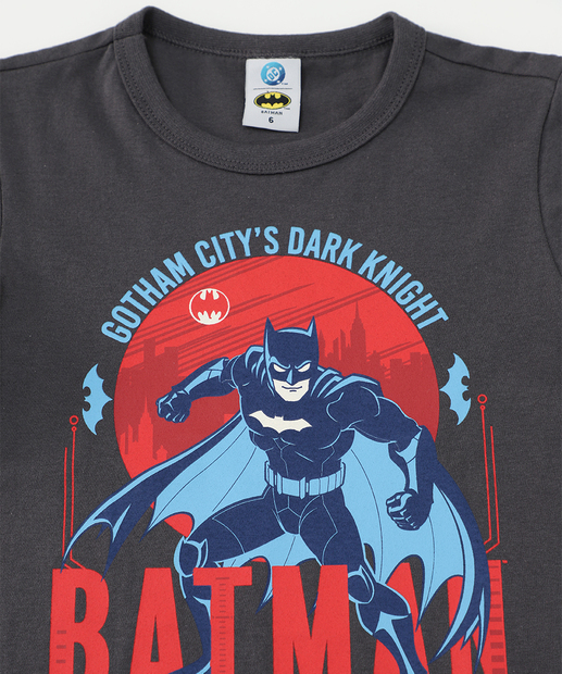Camiseta Infantil Manga Curta Batman Tam 4 a 10 Cinza