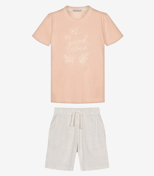 Conjunto Infantil Camiseta Com Bermuda Trick Nick Rosa