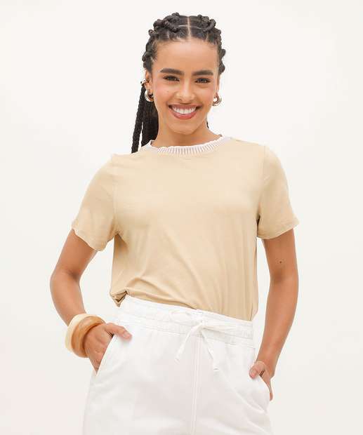 Blusa Feminina Gola Redonda Manga Curta Marisa