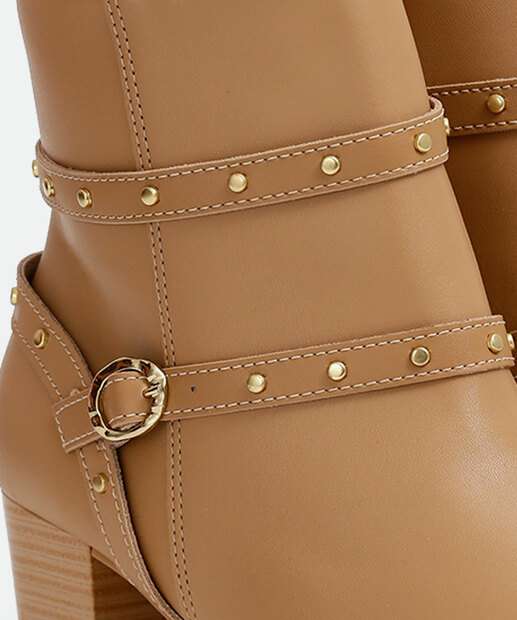 Bota Feminina Cano Curto Salto Grosso Tachas Modare 