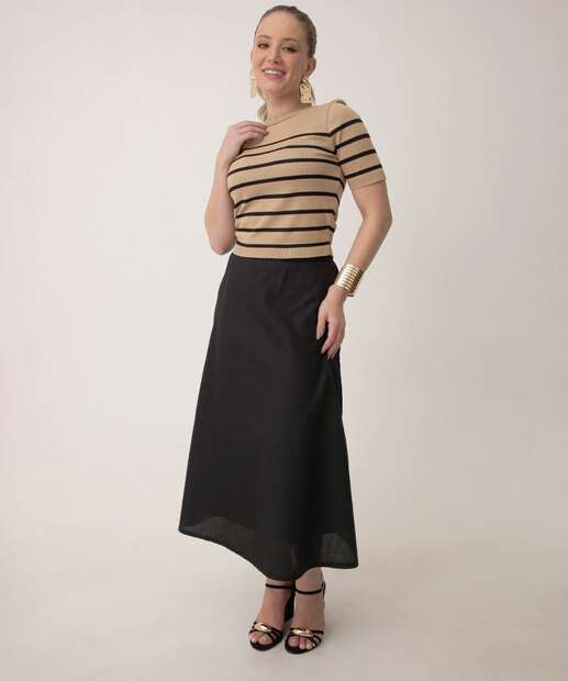 Blusa Feminina Tricô Listrado Marisa Bege