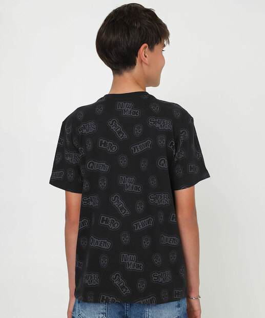 Camiseta Juvenil Estampada Homem Aranha Tam 10 a 16 Preto