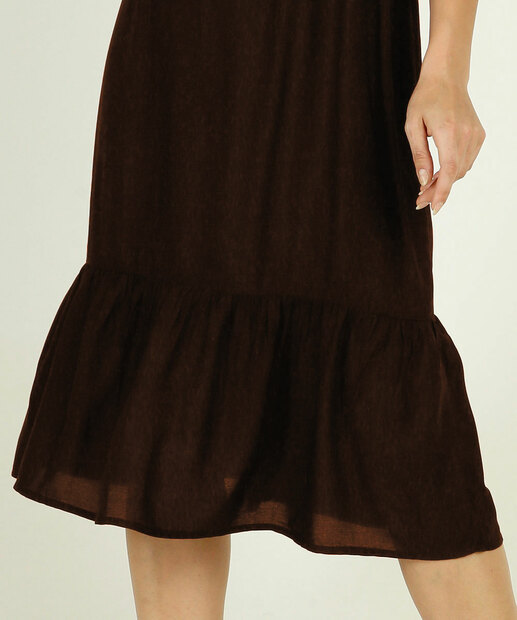 Vestido Midi Feminino Babados Manga Curta Marisa