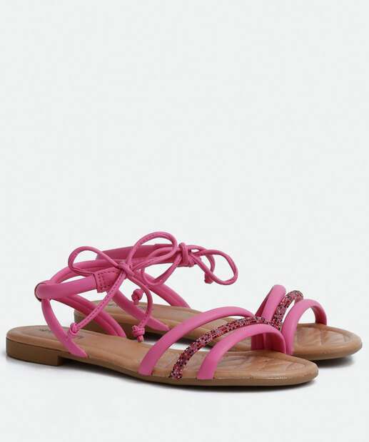 Sandália Feminina Rasteira Strass Amarração Mississipi