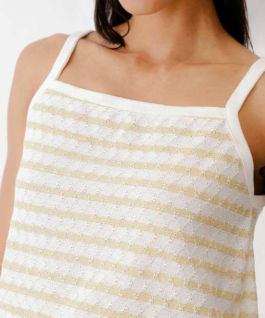 Blusa Regata Feminina Tricô Brilho Lurex Marisa Off White