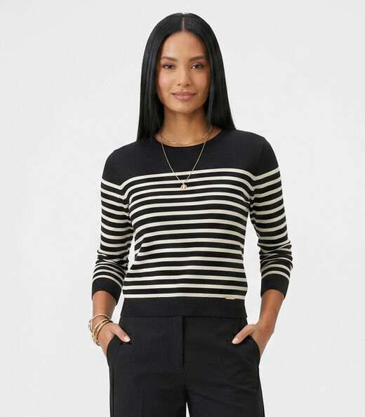 Blusa Feminina Manga Longa Tricô Listrado Endless Preto