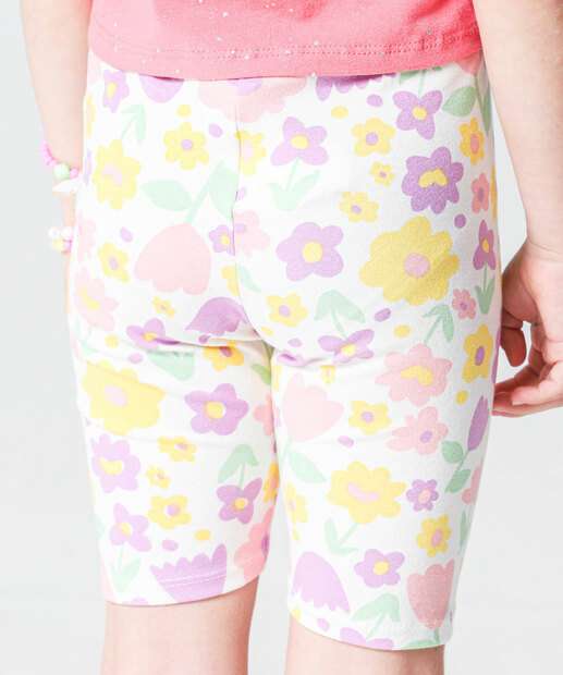 Bermuda Infantil Ciclista Flores Marisa Tam 4 a 10 Off White