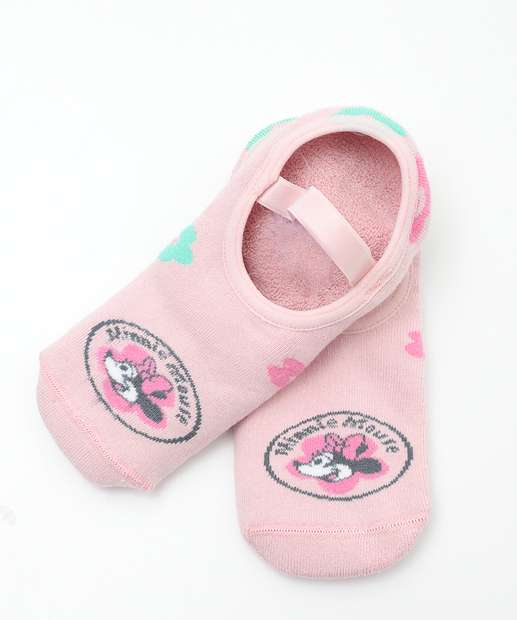 Meia Sapatilha Feminina Antiderrapante Minnie Disney Rosa