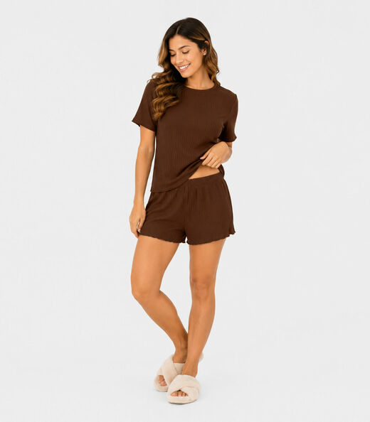 Pijama Feminino Canelado Select Marrom