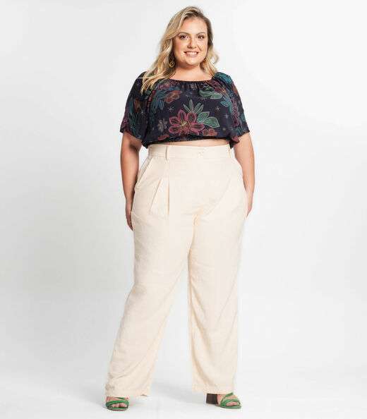 Blusa Cropped Feminina Plus Size Secret Glam Preto