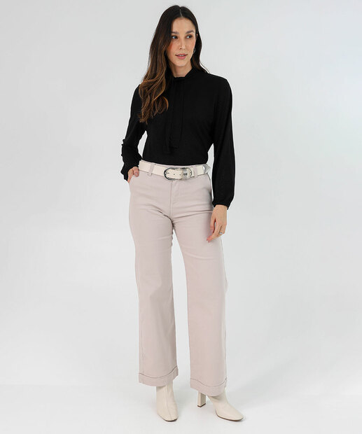 Blusa Feminina Amarração Manga Longa Marisa Preto