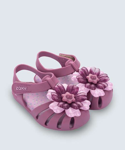 Sandália Infantil Flor Velcro Zaxy 