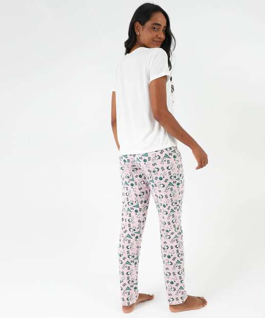 Pijama Feminino Manga Curta Snoopy Rosa