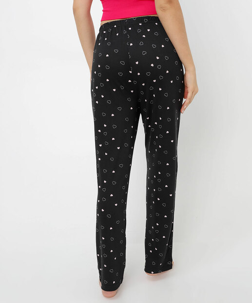 Calça Pijama Feminino Avulsa Corações Marisa Preto