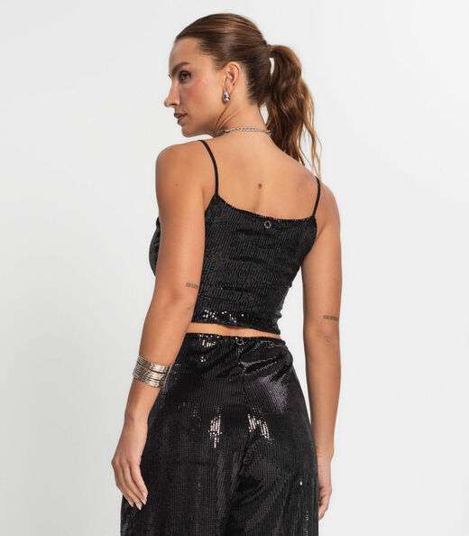 Top Cropped Em Paetê Endless Preto