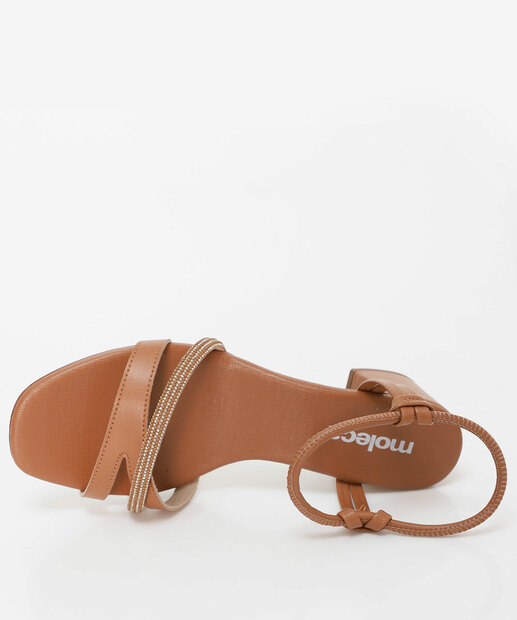 Sandália Feminina Salto Grosso Strass Moleca Caramelo