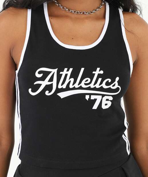 Blusa Regata Feminina Frase Listras Marisa Preto