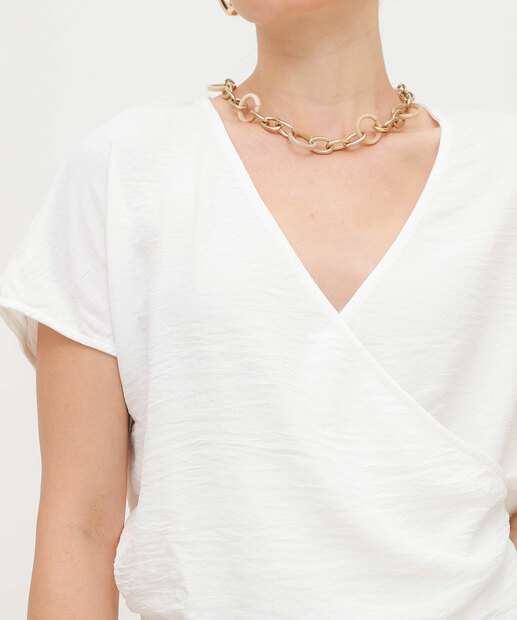 Blusa Feminina Transpassada Textura Manga Curta Marisa