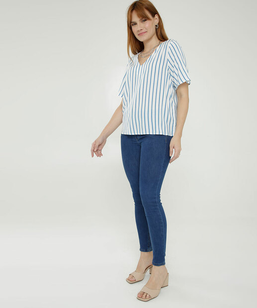 Blusa Feminina Listrada Manga Curta Marisa