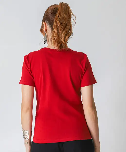 Camiseta Feminina Manga Curta com strass Marisa Vermelho