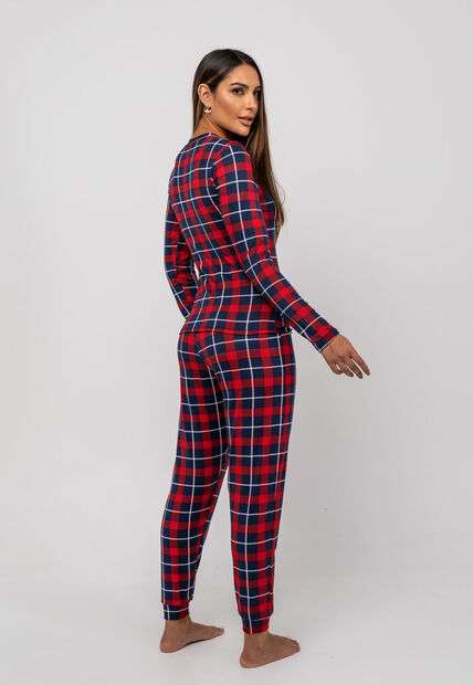Pijama Calça e Blusa M/L Malha Xadrez Vermelho Salvatore Fashion