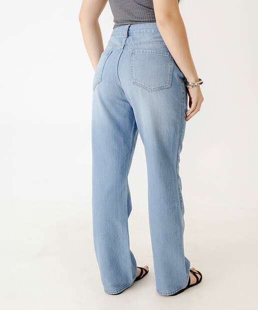 Calça Jeans Reta Feminina Bolsos Marisa Azul