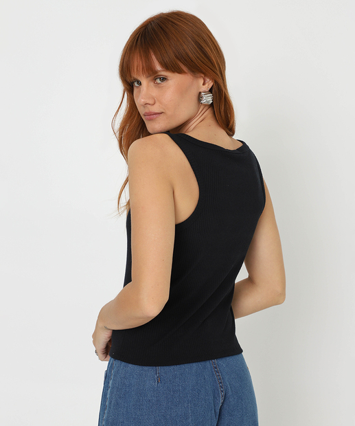 Blusa Regata Feminina Canelada Marisa Preto