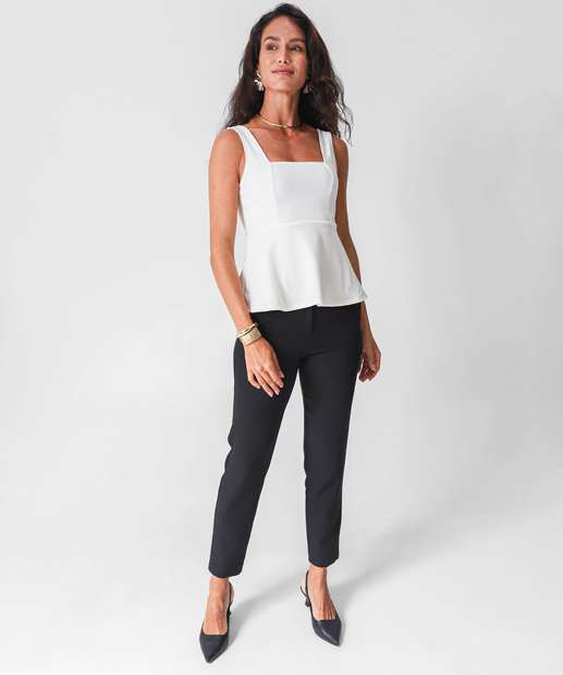 Blusa Regata Feminina Peplum Textura Marisa Off White