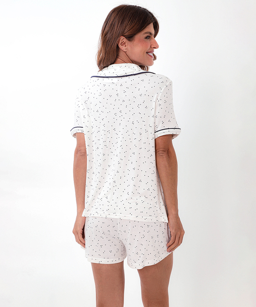 Pijama Feminino Americano Estampa Poá Marisa Off White