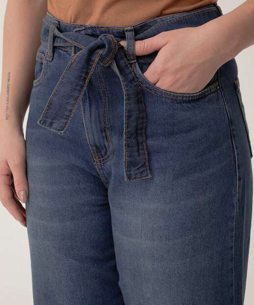 Calça Jeans Wide Leg Bolsos Feminina 