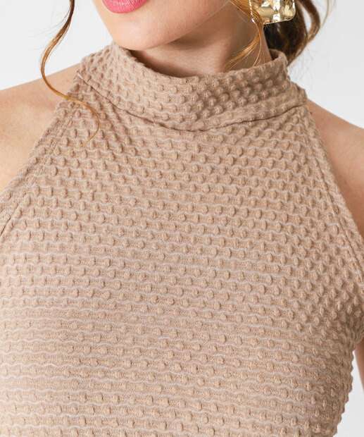 Blusa Feminina Halter Neck Gola Alta Marisa Bege