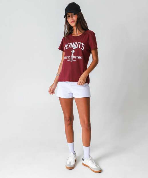 Blusa Feminina Manga Curta Snoopy Vinho