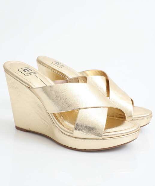 Tamanco Feminino Salto Plataforma Moleca Dourado