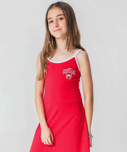 Vestido Juvenil Alças Finas Marisa 10 a 16 Vermelho