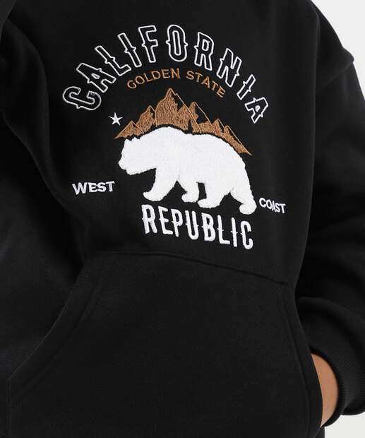 Blusão Infantil Moletom Estampa Bordada Marisa Tam 4 a 10 Preto