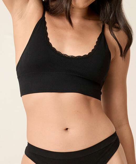 Sutiã Top Canelado Recorte Renda Marisa